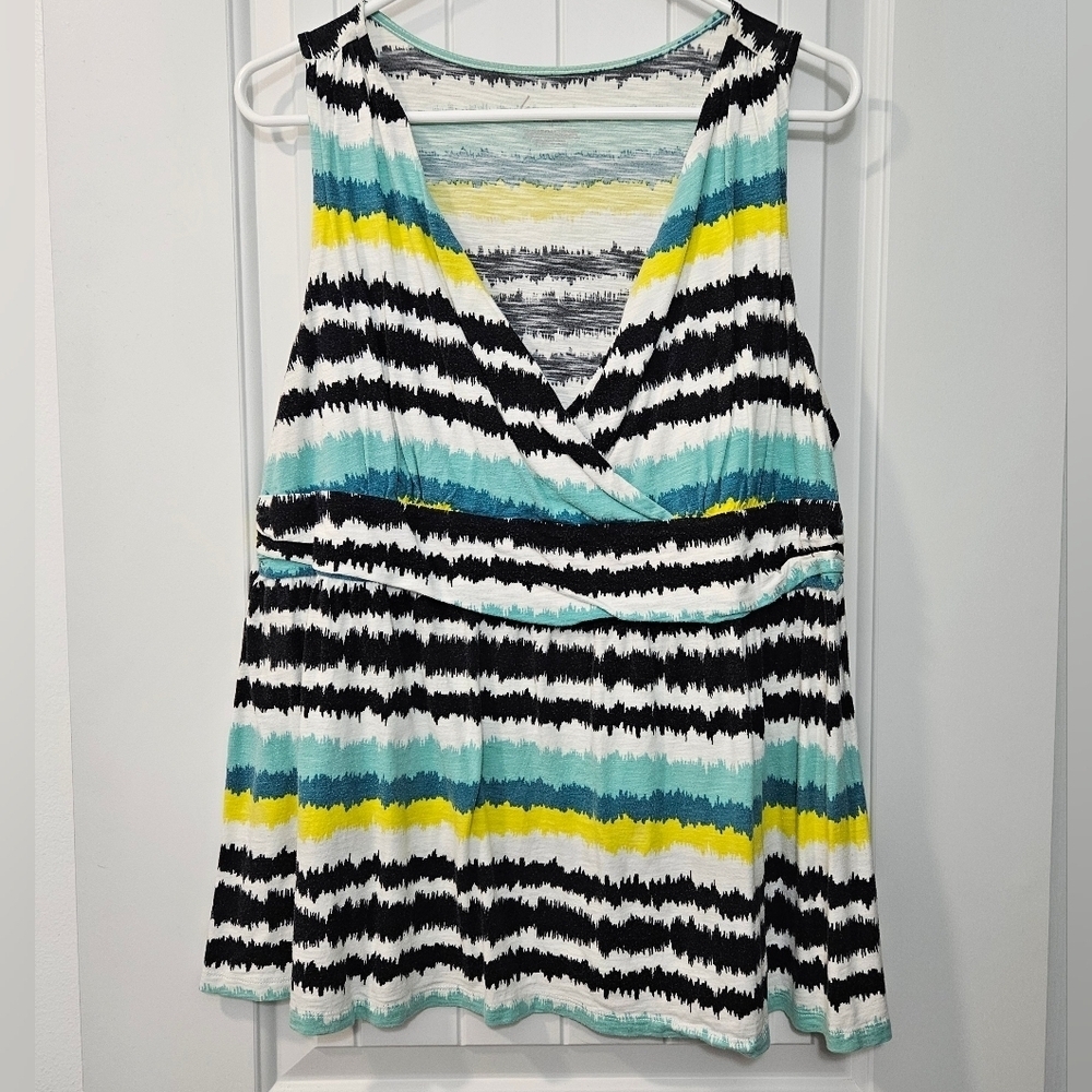 Lane Bryant Babydoll V-neck Sleeveless Top - Multicolor Stripes-Plus Size 16